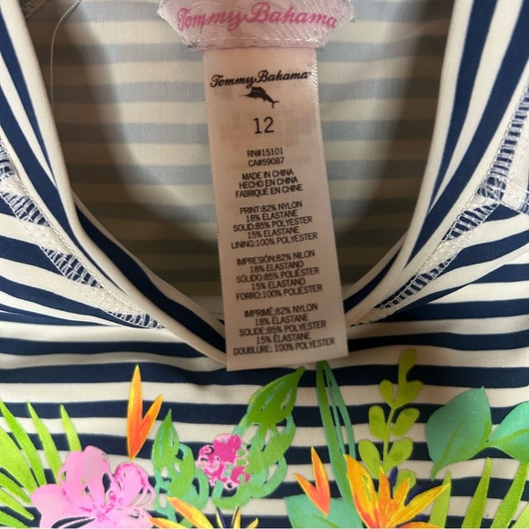 Tommy Bahama Kids Rash Guard Stripe Floral Swim Shirt Navy Size 12 - Picture 5 of 8